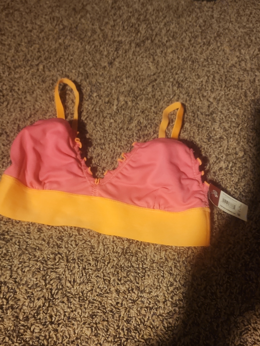 Time and Tru Pink and Yellow Scalloped Bralette